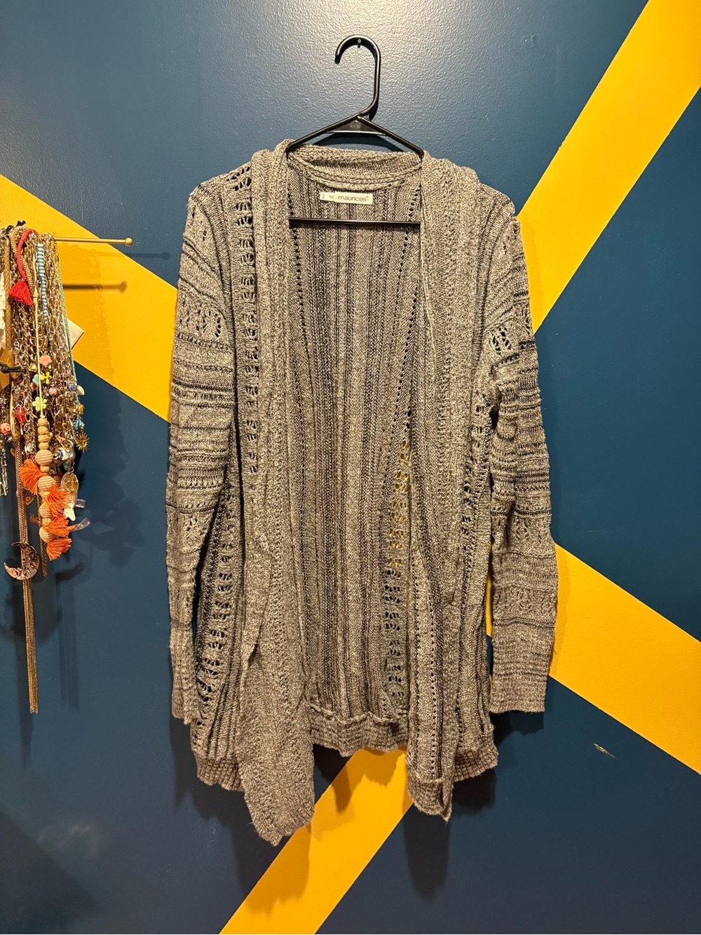 Maurices Gray & Silver Lightweight Open Front Longline Cardigan EUC